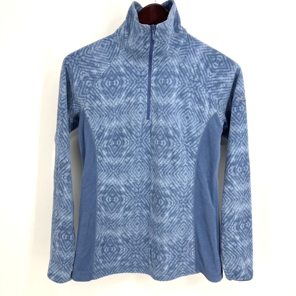 Columbia Womens Fleece Zip Pullover Sweater S Blue Diamond Slim Fit Cozy